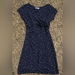 Susana Monaco Stitch Fix Blue Polka Dot Star Wrap Front Side Gathered Dress Med